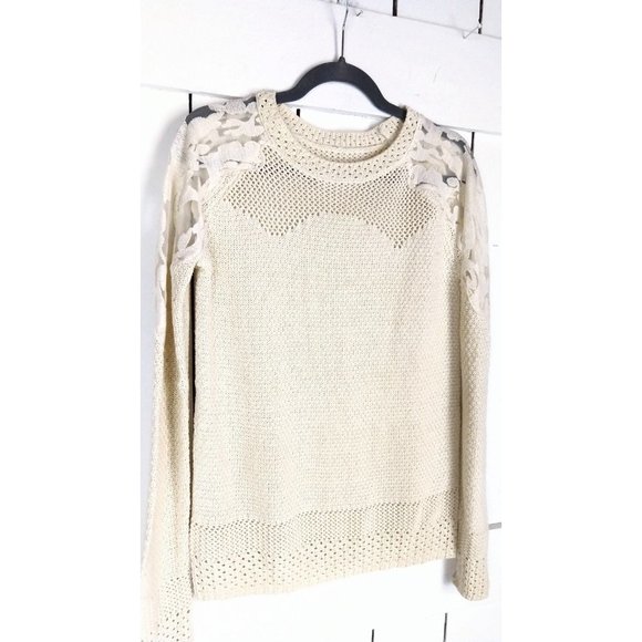 Ivory knit sheer lace slouchy pullover sweater boho lace sweater top - Picture 2 of 4